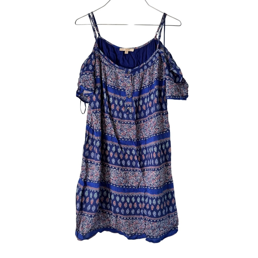 Skies Are Blue Cold Shoulder Dress Bohemian‎ Print Casual Blue Size S